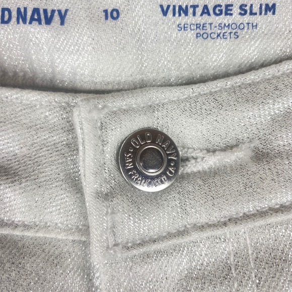 Old Navy Womens 10 Jeans Silver Slim High Rise Festival Disco Glam Retro Party - Picture 10 of 10